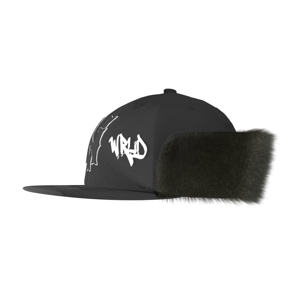 Negativ Up Flap Ear Furr Left Side front view – black streetwear snapback with faux fur flaps
