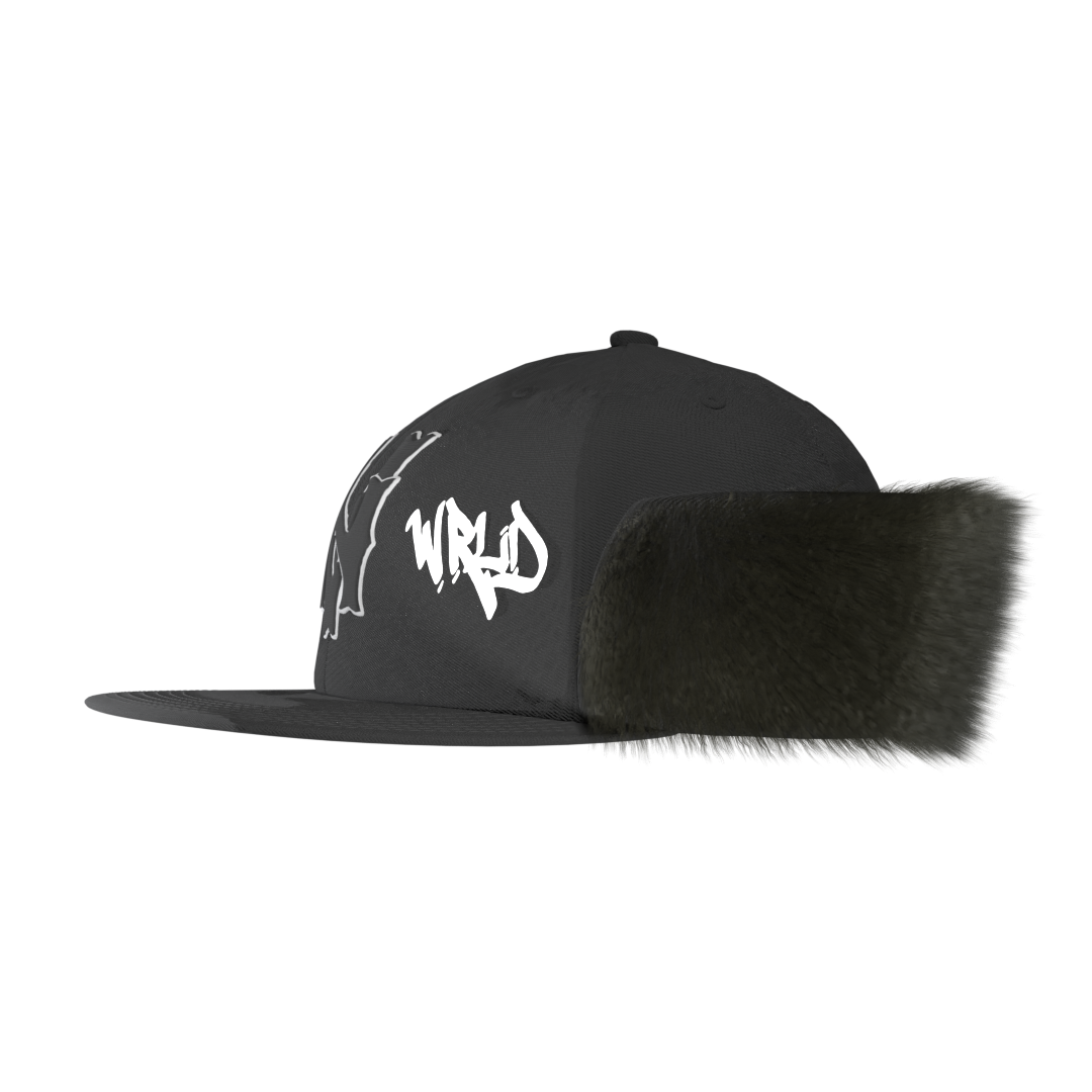 Negativ Up Flap Ear Furr Left Side front view – black streetwear snapback with faux fur flaps