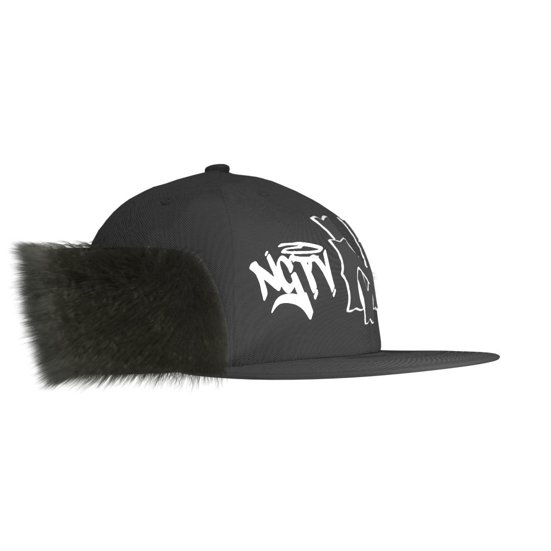 Negativ Up Flap Ear Furr Right Side front view – black streetwear snapback with faux fur flaps